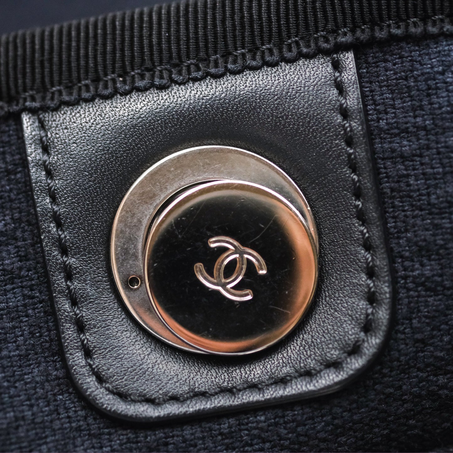 Chanel Medium Deauville Navy Canvas Silver Hardware