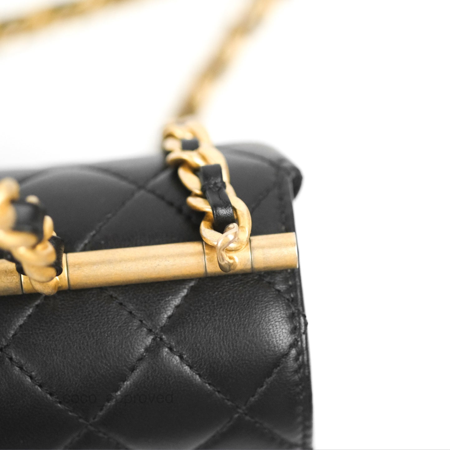 Chanel La Parisienne Top Handle Flap Bag Black Lambskin Aged Gold Hardware
