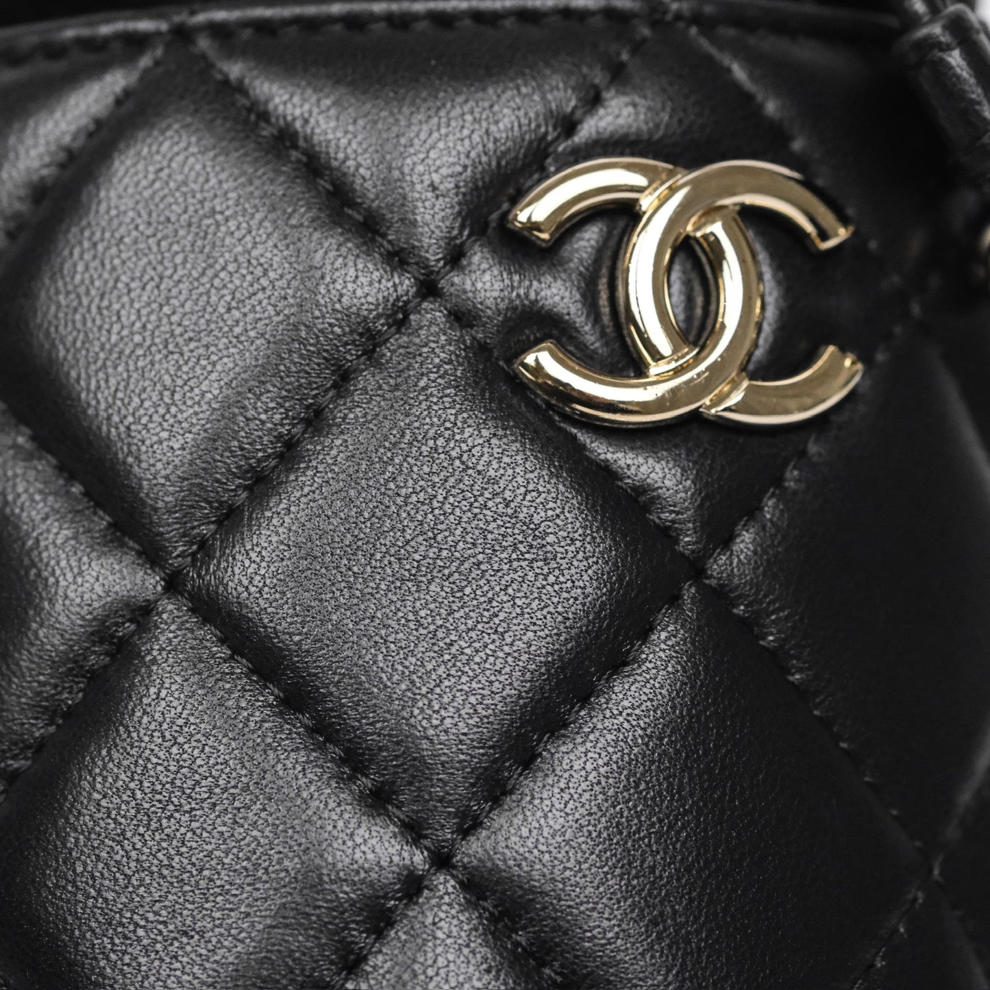 Chanel Small Bucket With Chain Black Lambskin Gold Hardware 21A