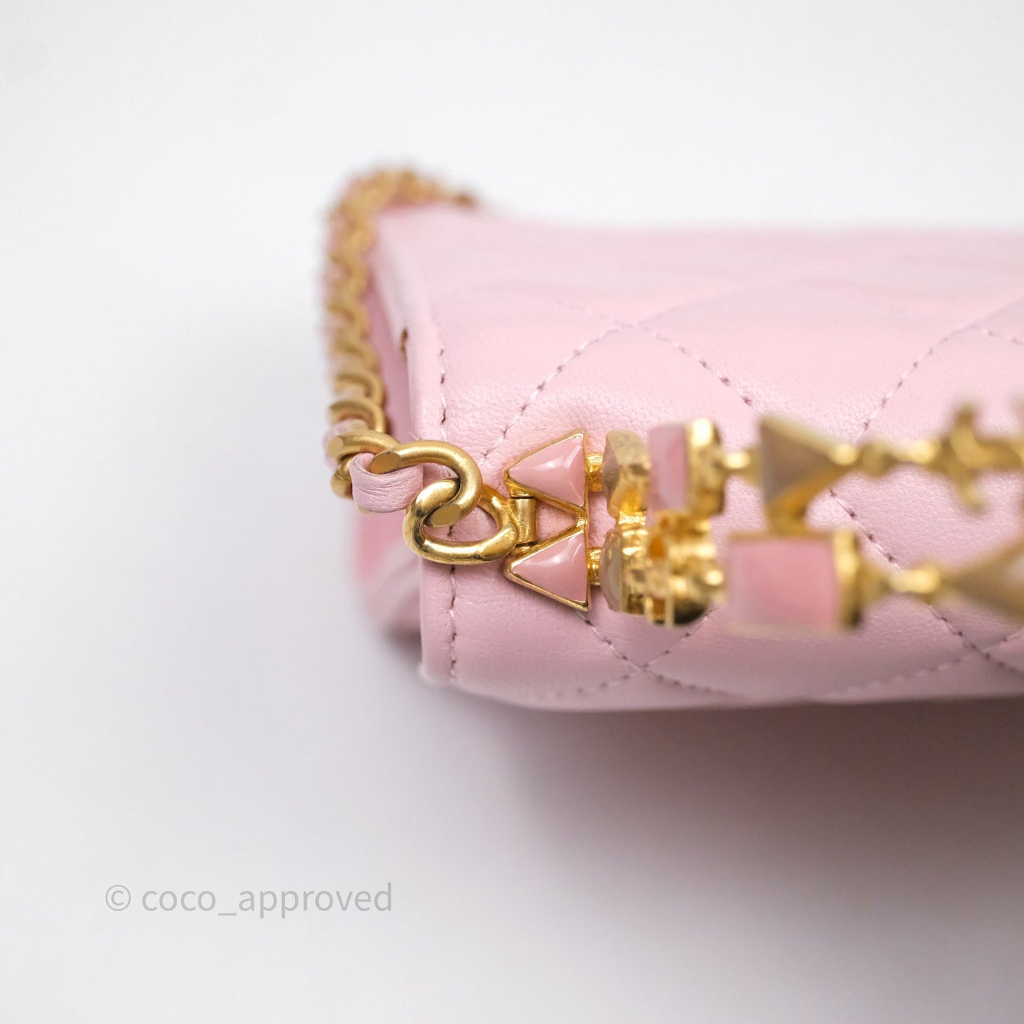 Chanel Mini Enamel Handle Clutch on Chain Pink Lambskin Gold Hardware