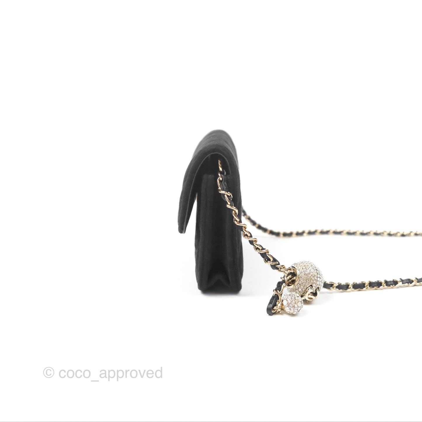 Chanel Crystals Pearl Crush Mini Belt Bag with Chain Black Velvet Gold Hardware
