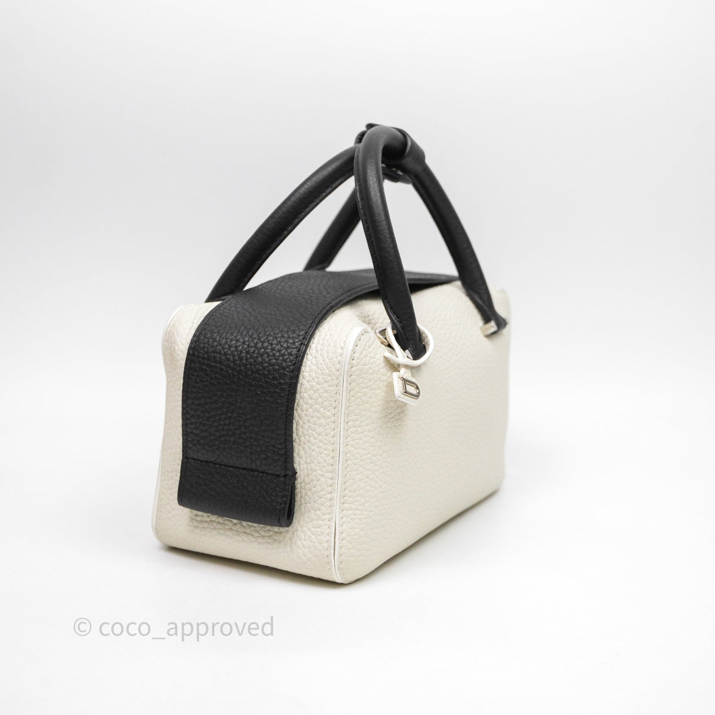 Delvaux Cool Box Mini Taurillon Soft Grained White/Black Calfskin Silver Hardware
