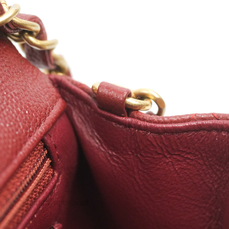 Chanel Classic Quilted Mini Rectangular Flap Iridescent Burgundy Caviar Aged Gold Hardware