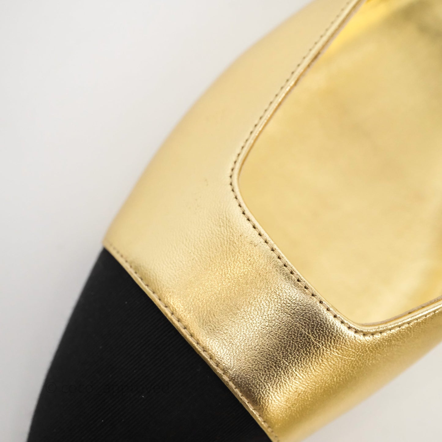 Chanel Bow Two-Tone Slingback Flats Gold/ Black Size 37.5