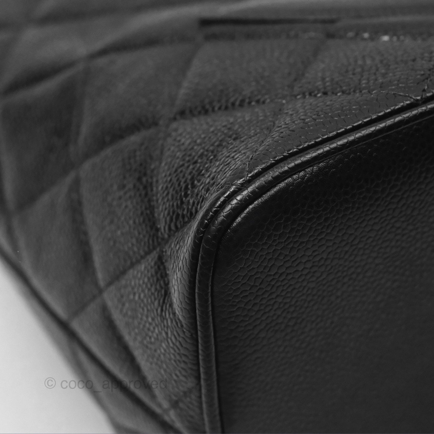 Chanel Vintage Medallion CC Black Caviar Tote Bag Silver Hardware