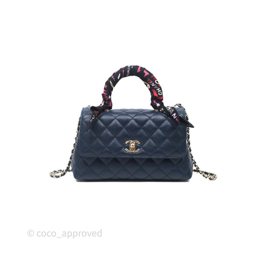 Chanel Small Coco Handle Navy Caviar Gold Hardware Lizard Handle