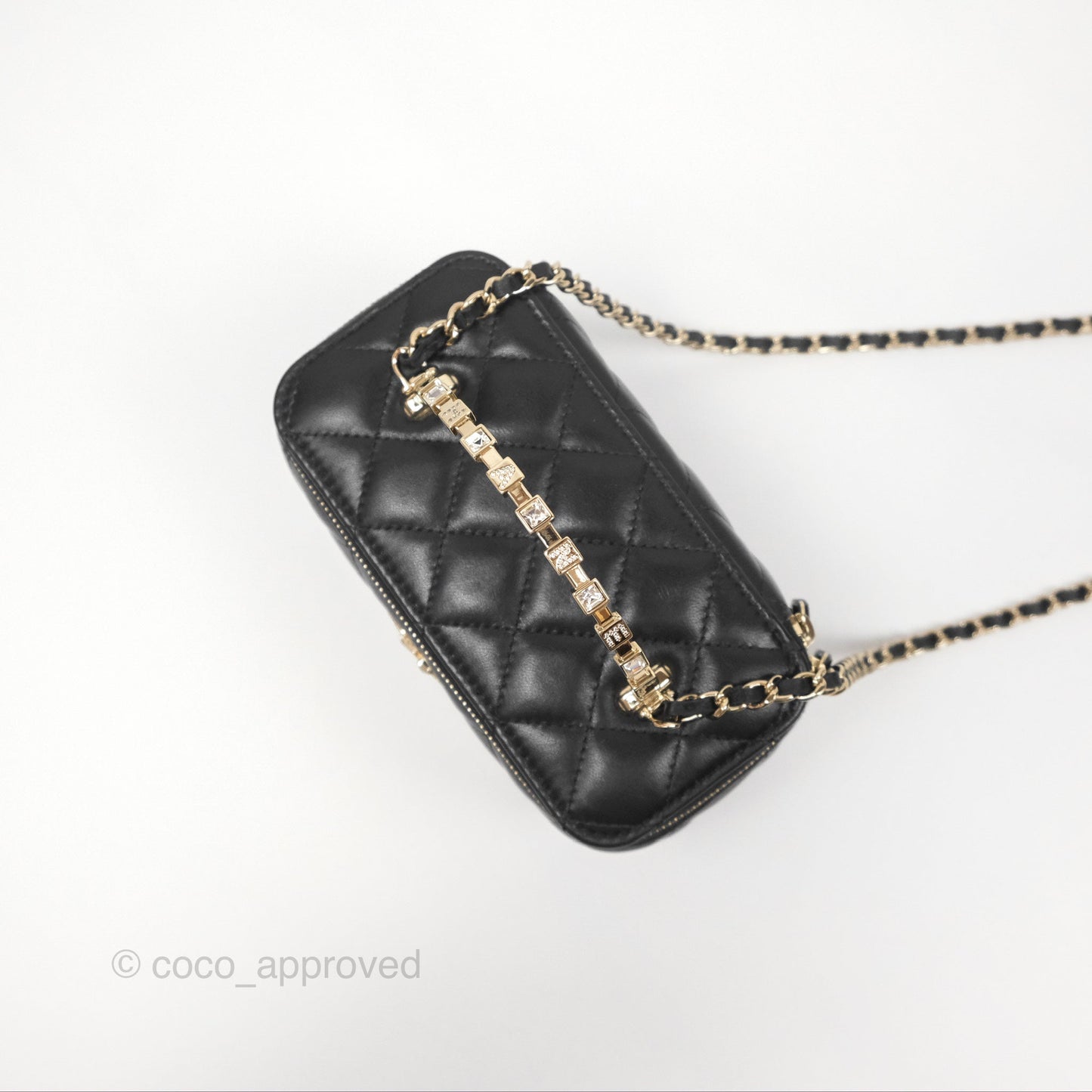 Chanel Vanity Rectangular Top Handle Black Lambskin Gold Hardware