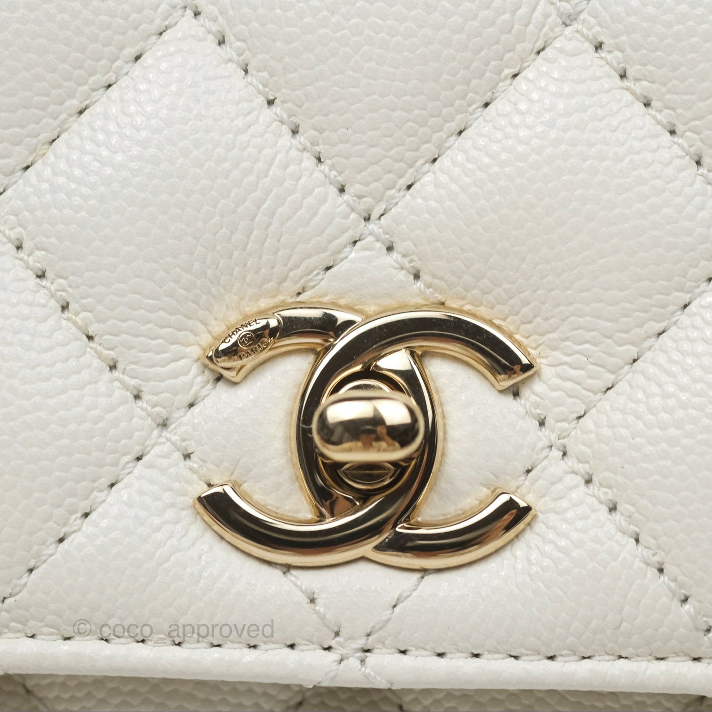 Chanel Mini Coco Handle White Caviar Gold Hardware
