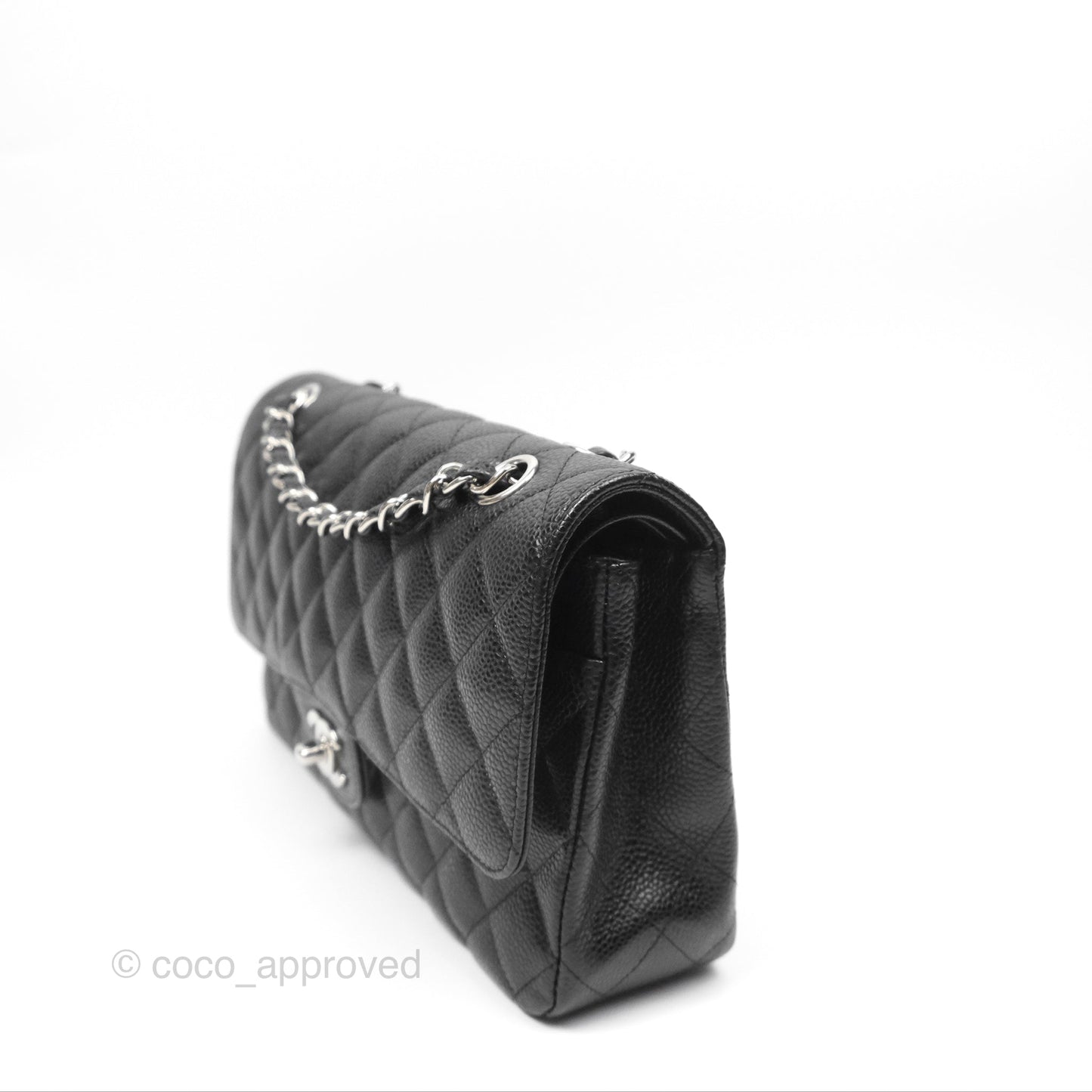Chanel Classic M/L Medium Flap Quilted Black Caviar Silver Hardware