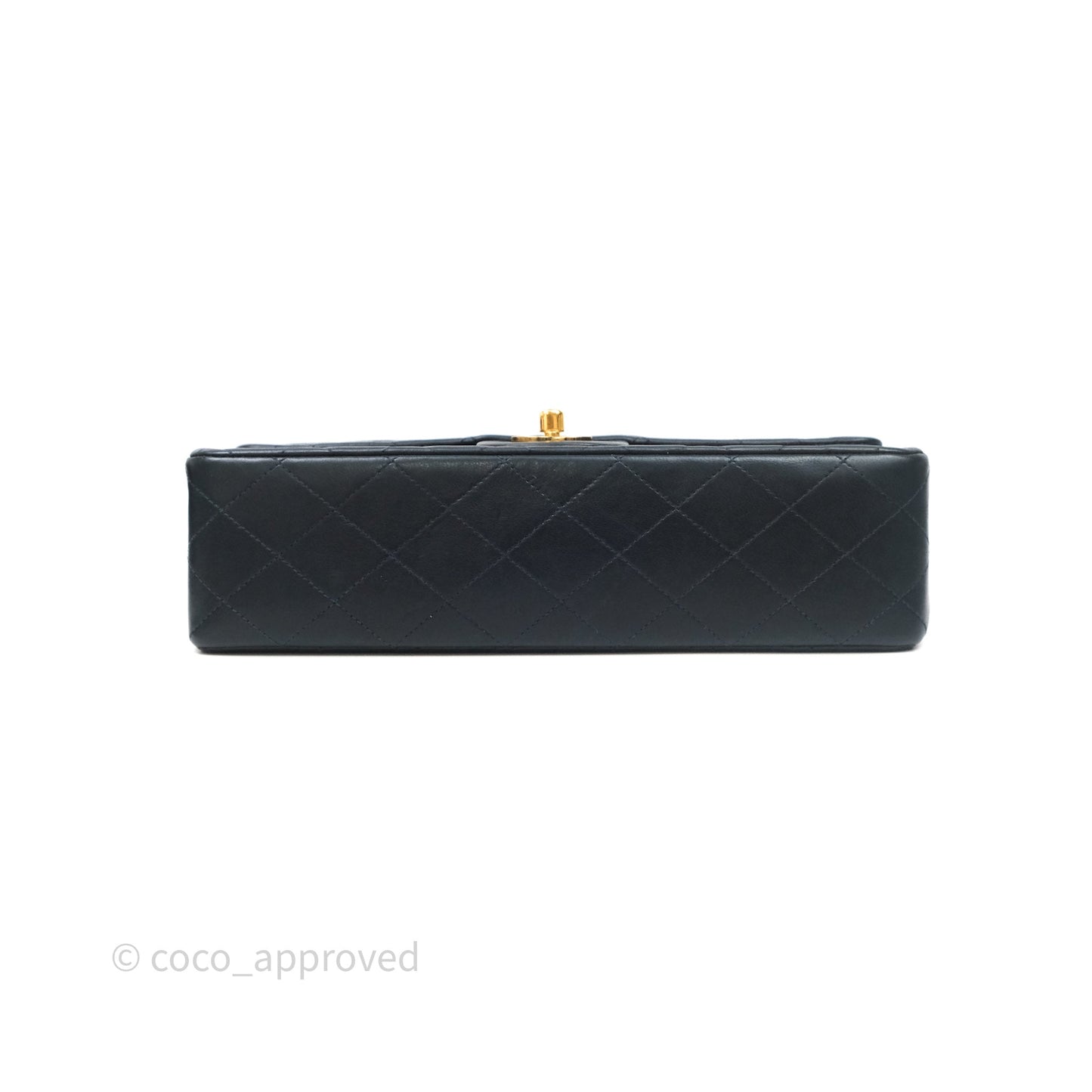 Chanel Vintage M/L Lambskin Medium Double Flap Bag Navy 24K Gold Hardware