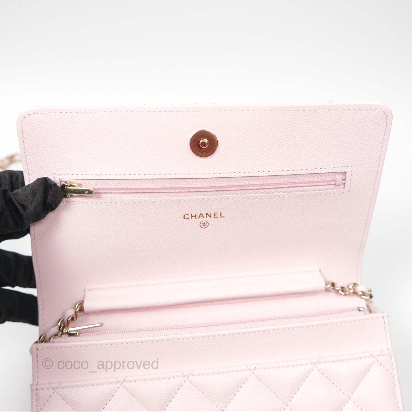 Chanel Classic Quilted Wallet On Chain WOC Sakura Pink Caviar Gold Hardware
