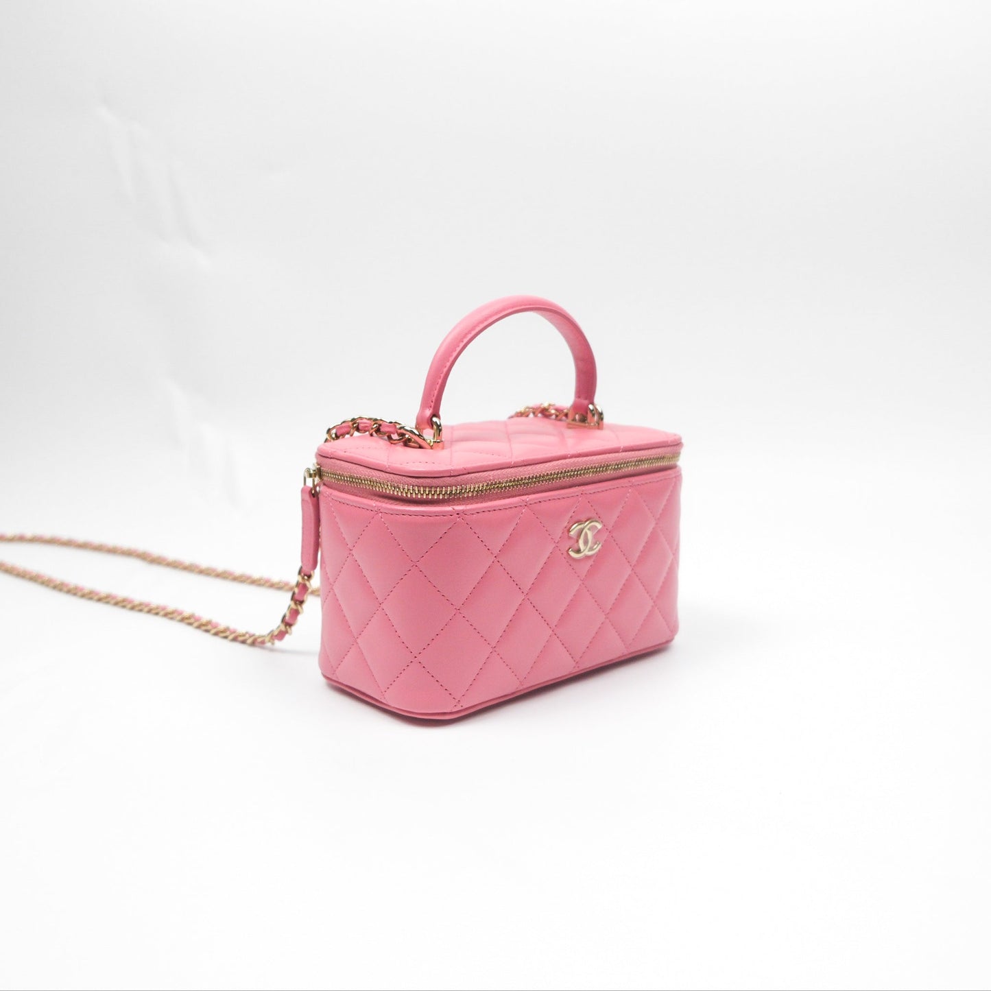 Chanel Vanity Rectangular Top Handle Pink Lambskin Gold Hardware