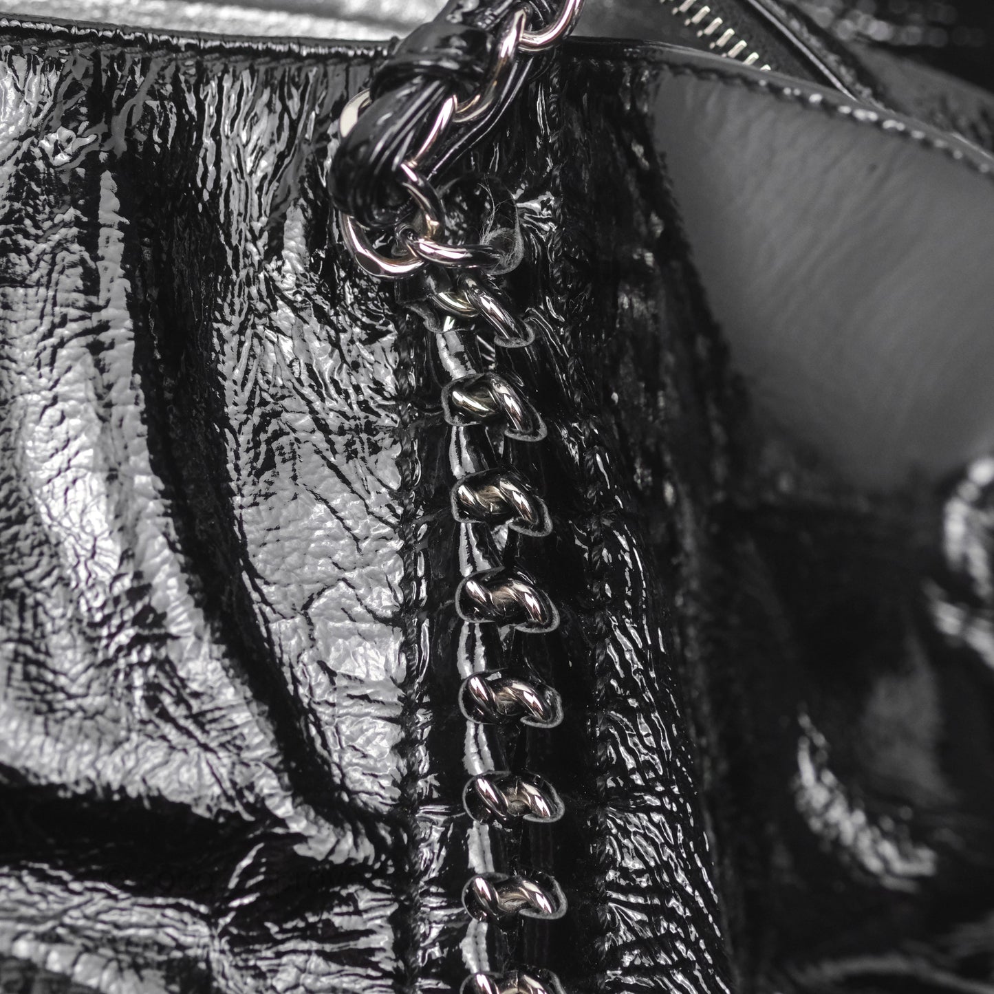 Chanel Bowling Tote Bag Black Glazed Calfskin Silver Hardware