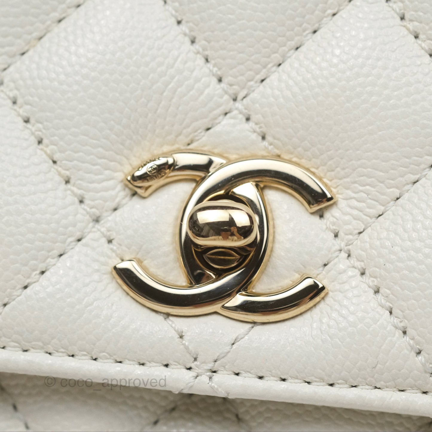 Chanel Mini Coco Handle White Caviar Gold Hardware