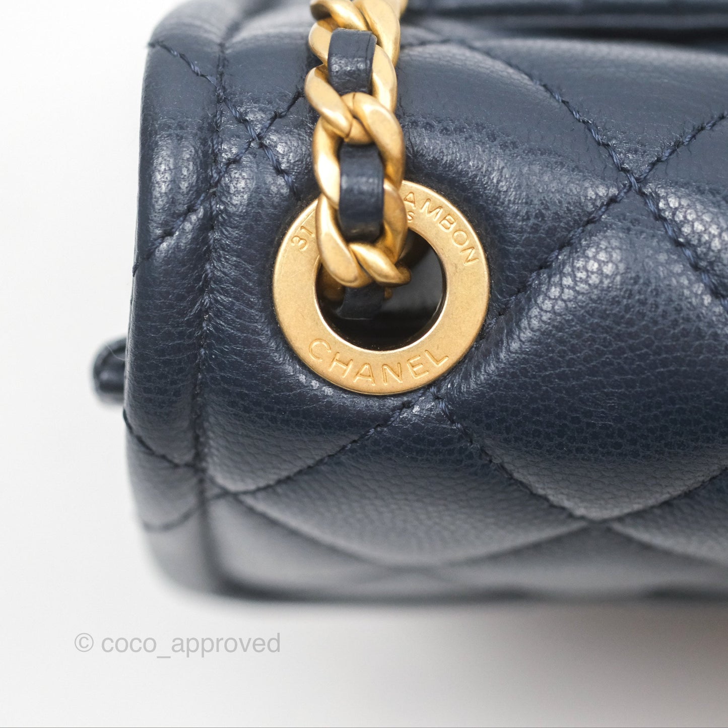 Chanel Mini Square Sweet Quilted Flap Navy Caviar Aged Gold Hardware 21P