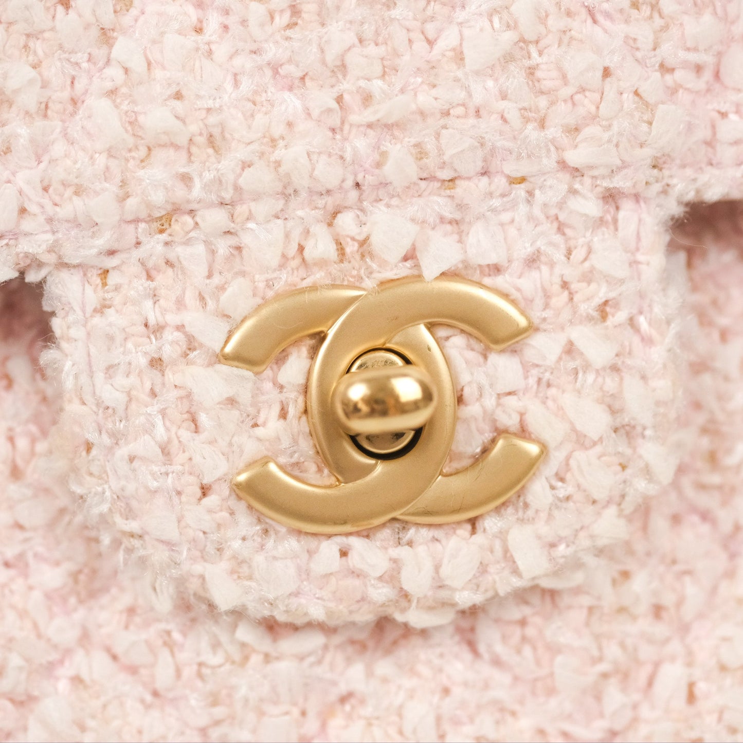 Chanel Classic M/L Medium Quilted Double Flap Pink Tweed Matte Gold Hardware