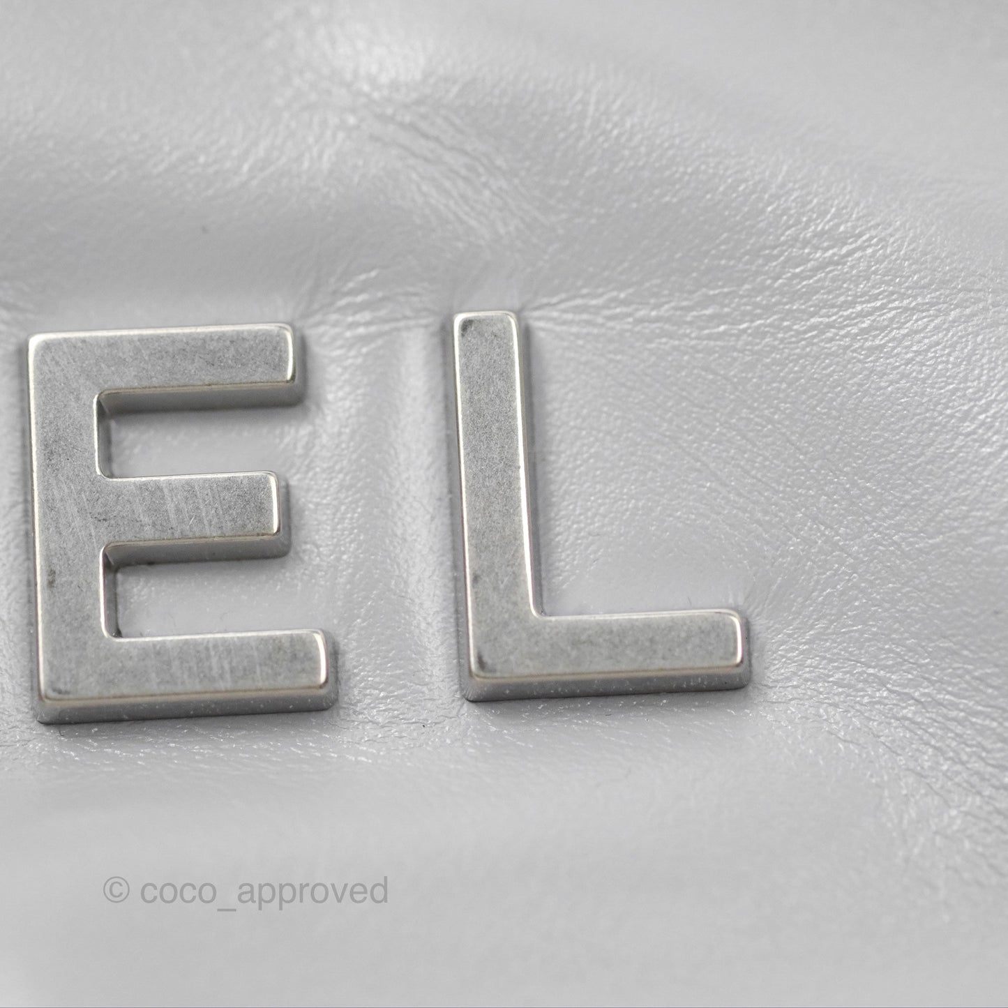 Chanel 22 Mini Bag Light Grey Shiny Crumpled Calfskin Matte Silver Hardware
