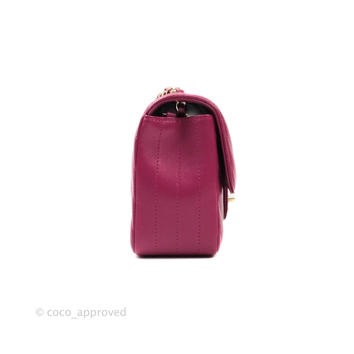 Chanel Chevron Mini Rectangular Lambskin Flap Dark Pink Gold Hardware