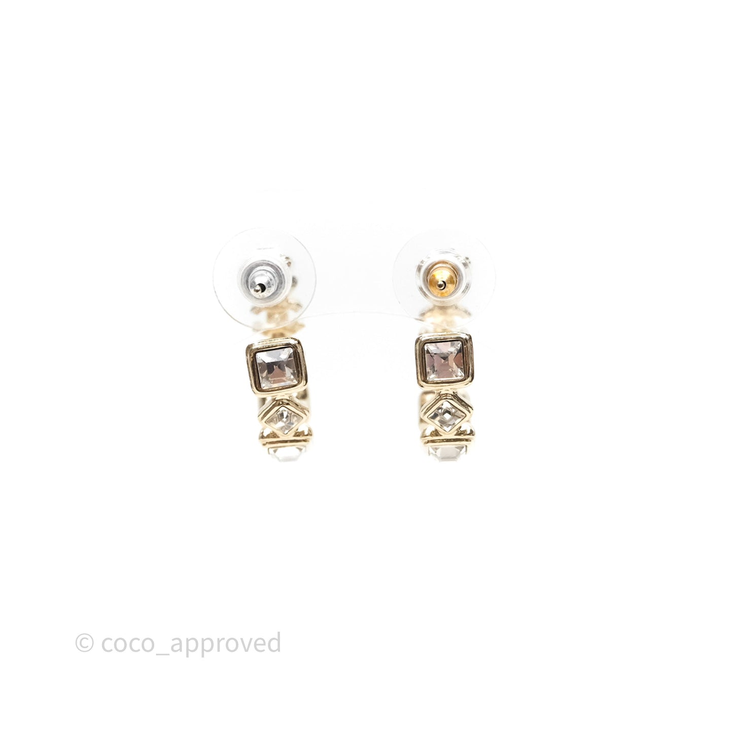 Chanel Crystal Hoop Earrings Gold Tone 20B