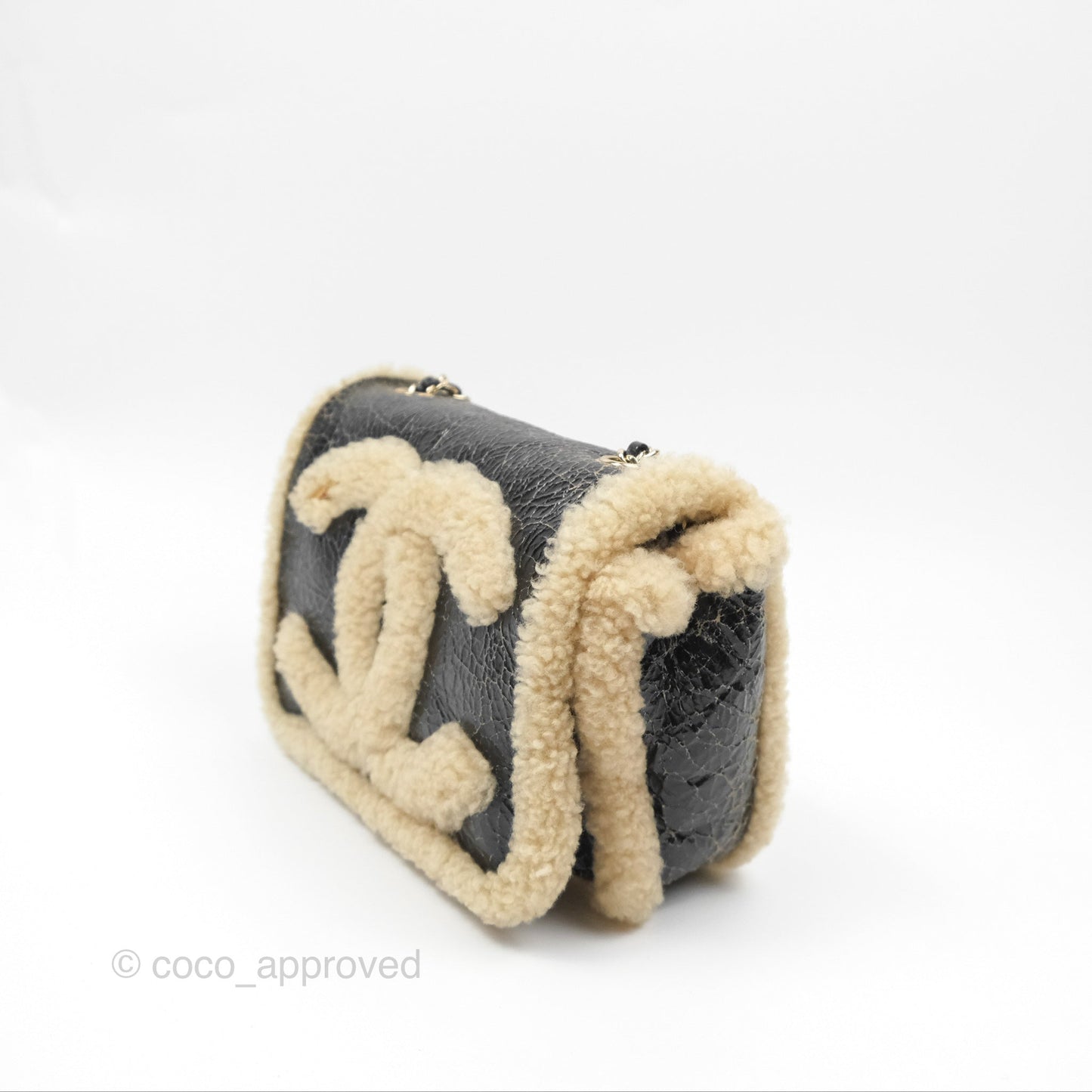 Chanel Mania CC Shearling Flap Bag Black Crumpled Glazed Sheepskin