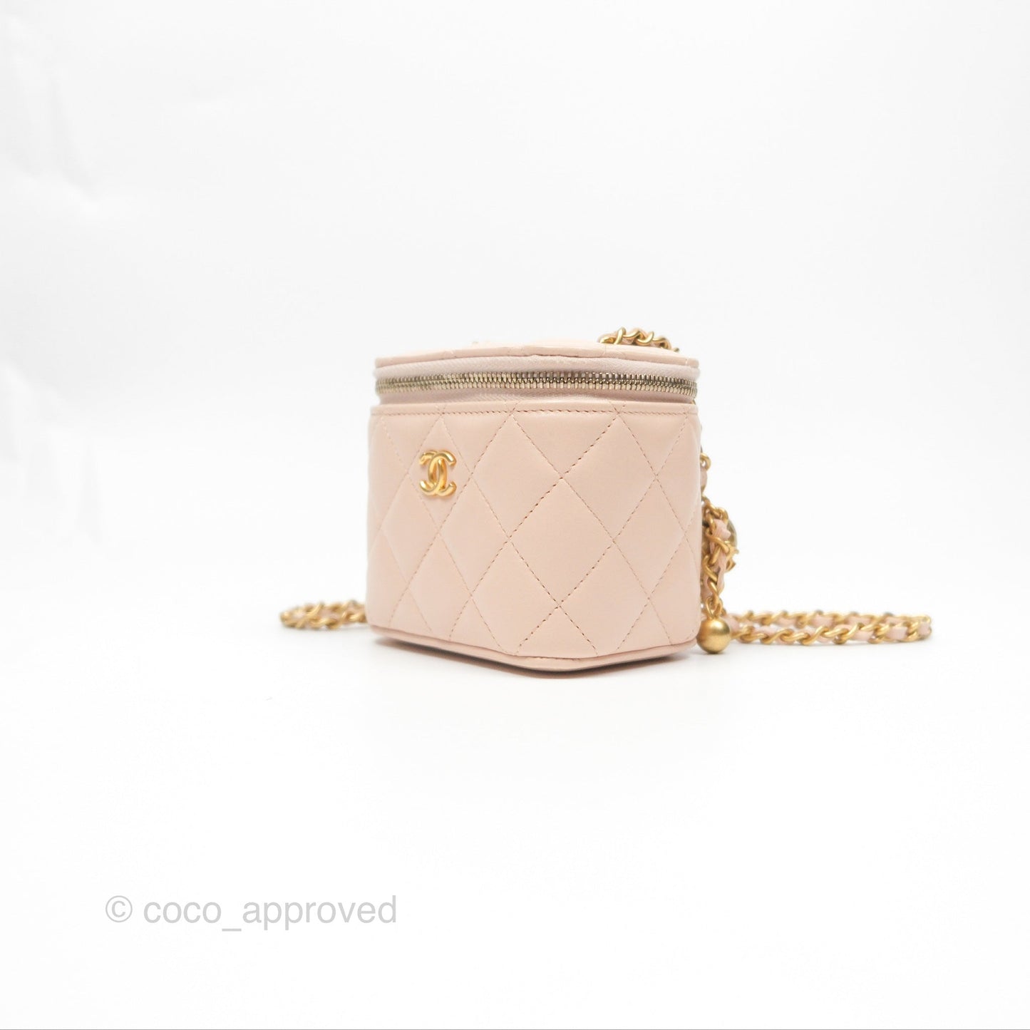 Chanel Classic Mini Pearl Crush Vanity With Chain Light Pink Lambskin Aged Gold Hardware