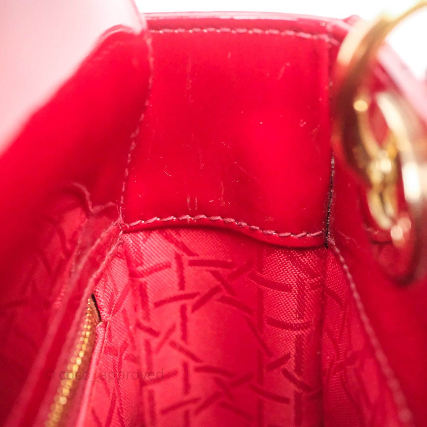 Christian Dior Mini Lady Dior Bag Red Patent Gold Hardware