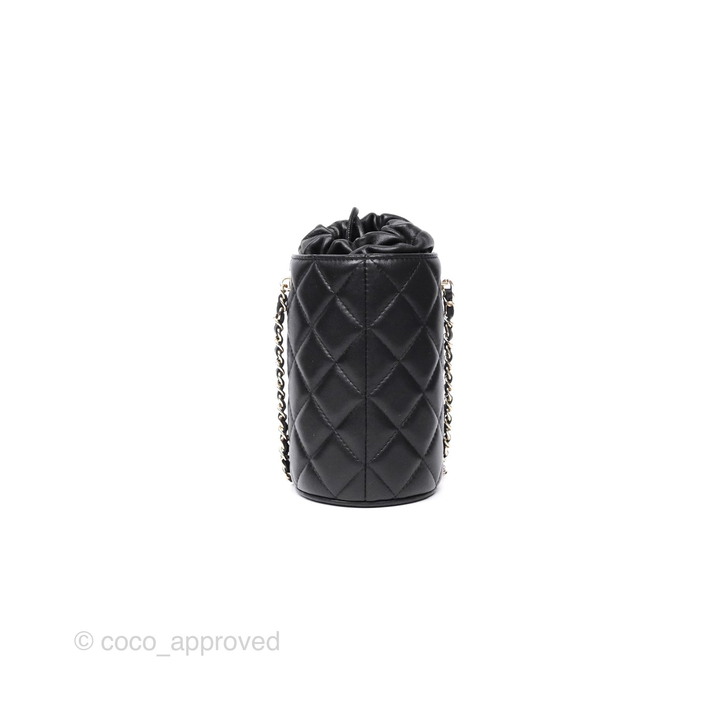 Chanel Small Bucket With Chain Black Lambskin Gold Hardware 21A