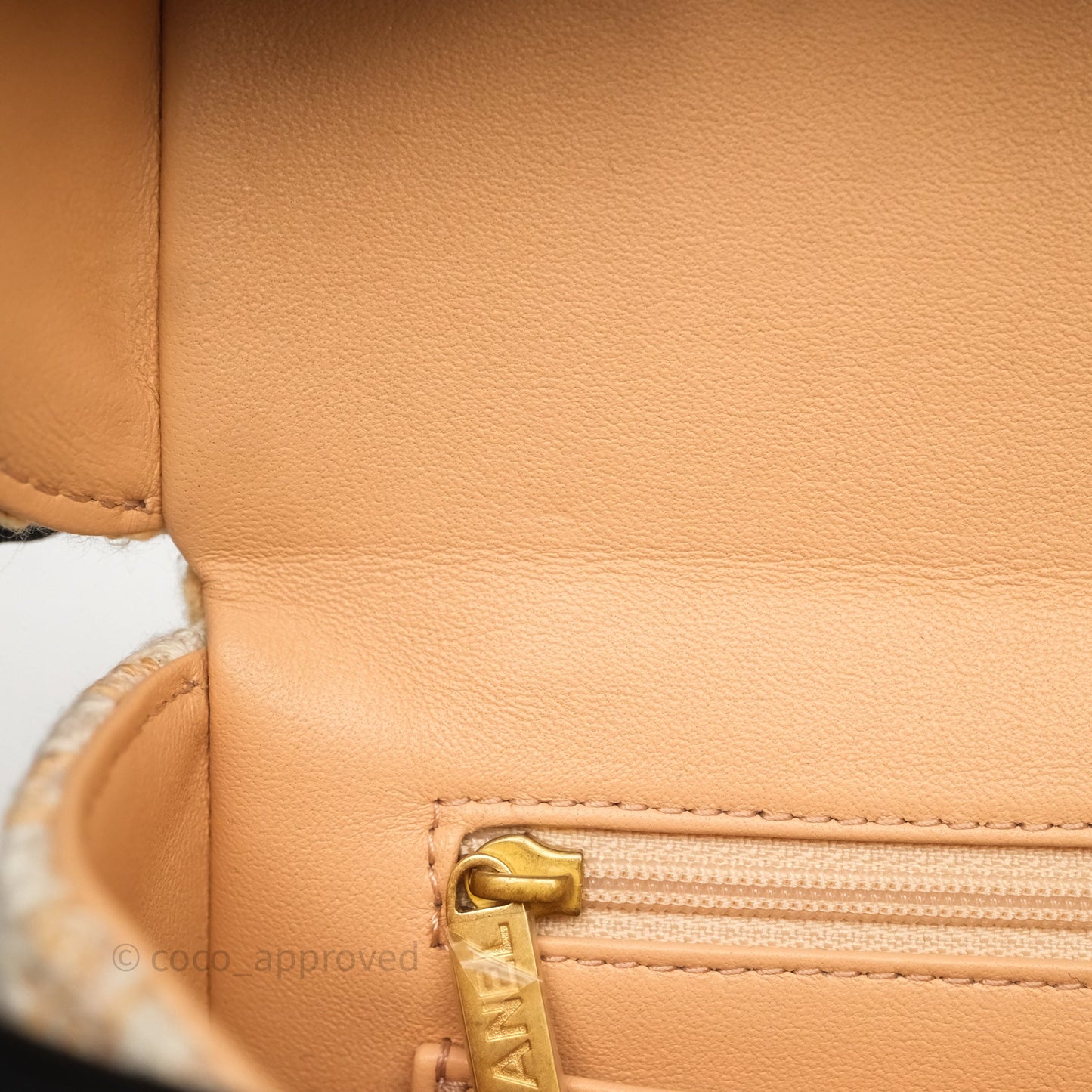 Chanel Vanity Case with Top Handle Orange Apricot Tweed Aged Gold Hardware