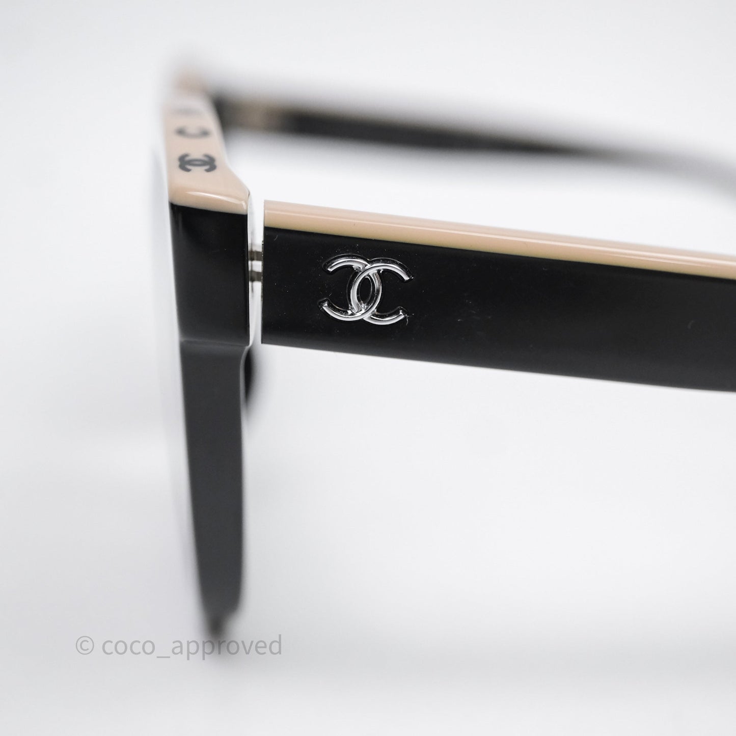 Chanel Logo Butterfly Sunglasses Black Beige Acetate