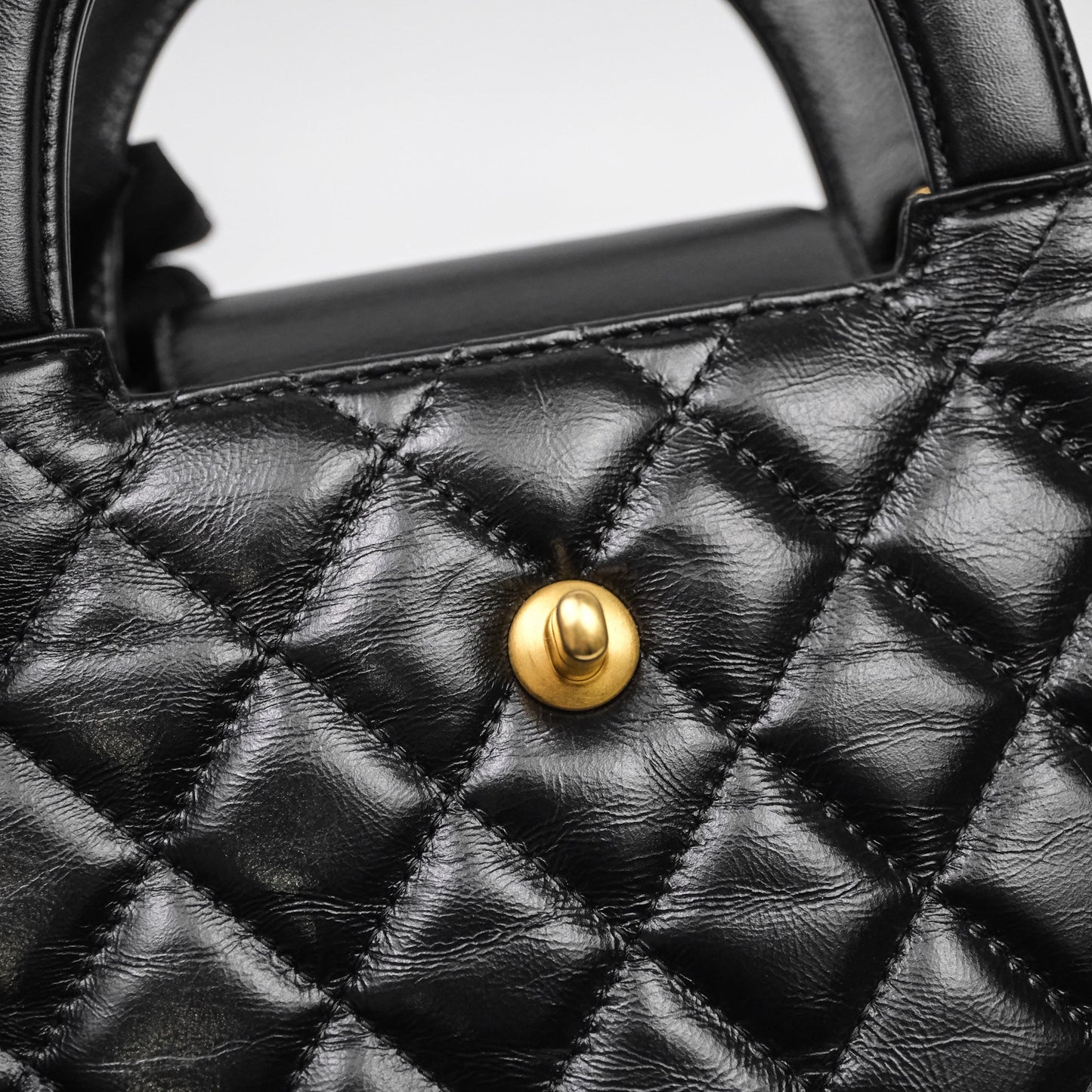 Chanel Kelly Bag Quilted Black Shiny Crumpled Calfskin Aged Gold Hardware
