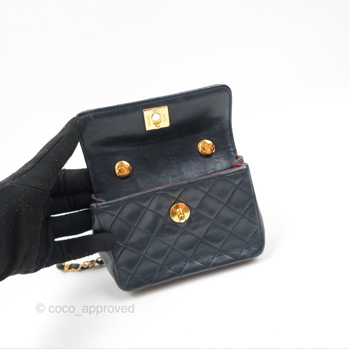 Chanel Mini Dark Navy Lambskin Flap Shoulder Bag 24K Gold Hardware