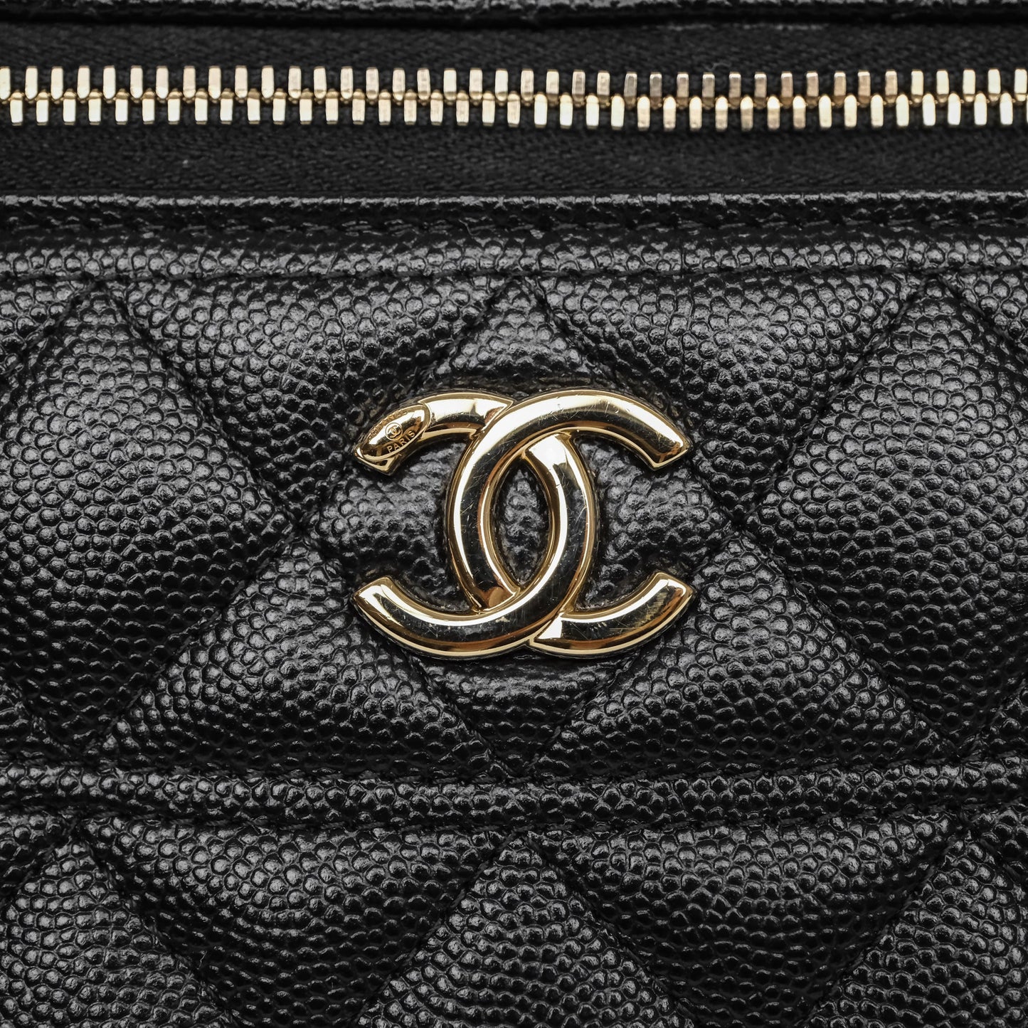 Chanel Top Handle Long Vanity with Chain Black Caviar Gold Hardware 25C