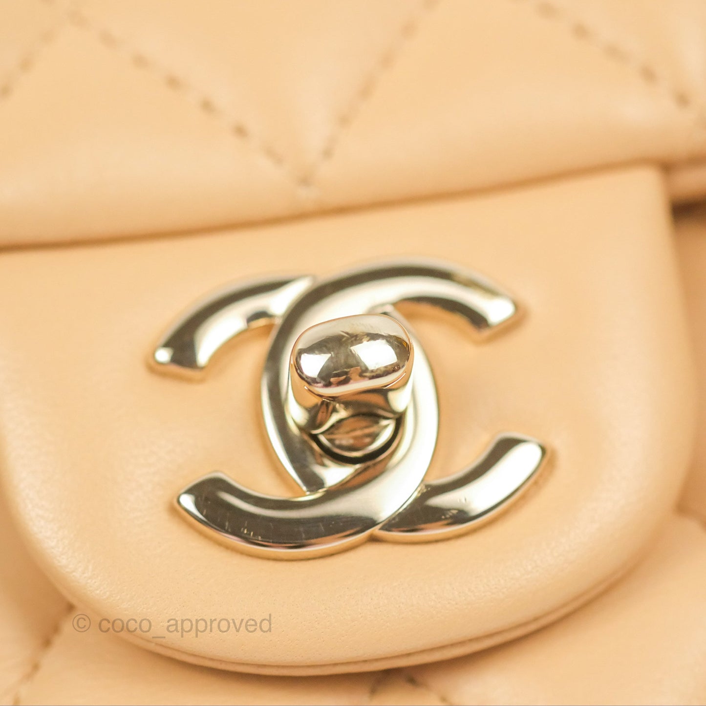 Chanel Quilted Mini Rectangular Flap Beige Lambskin Gold Hardware