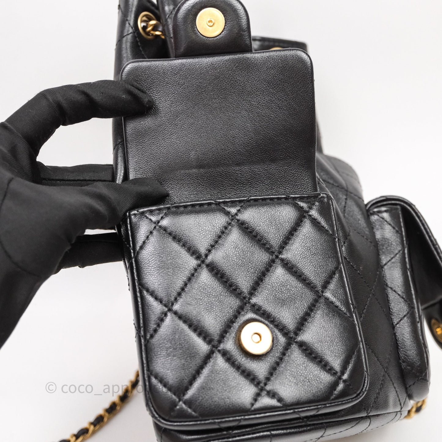 Chanel Double Pocket Black Lambskin Gold Hardware 25C