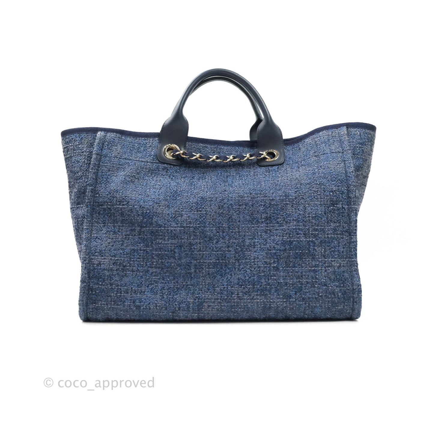 Chanel Large Deauville Navy Blue Canvas Gold Hardware