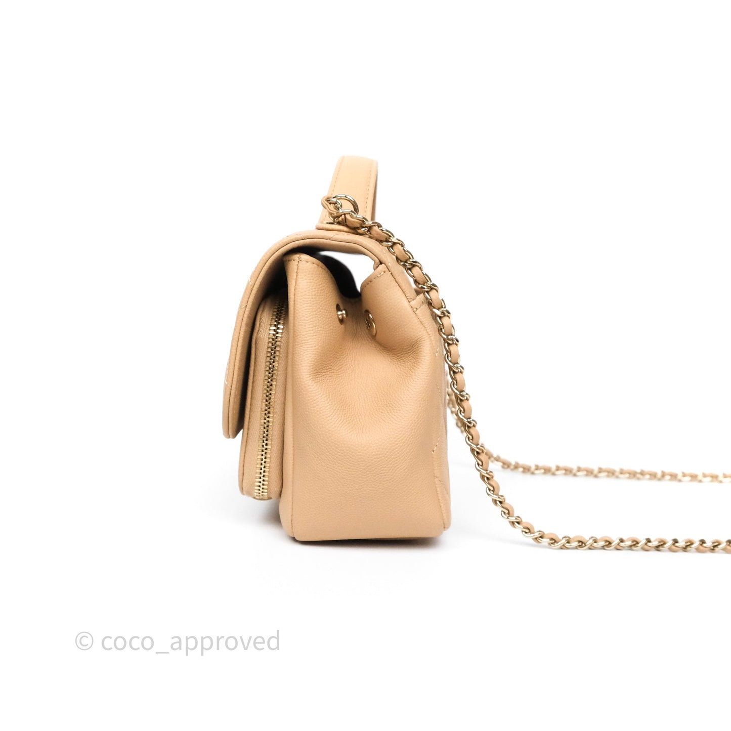 Chanel Small Business Affinity Flap Quilted Beige Caviar Gold Hardware