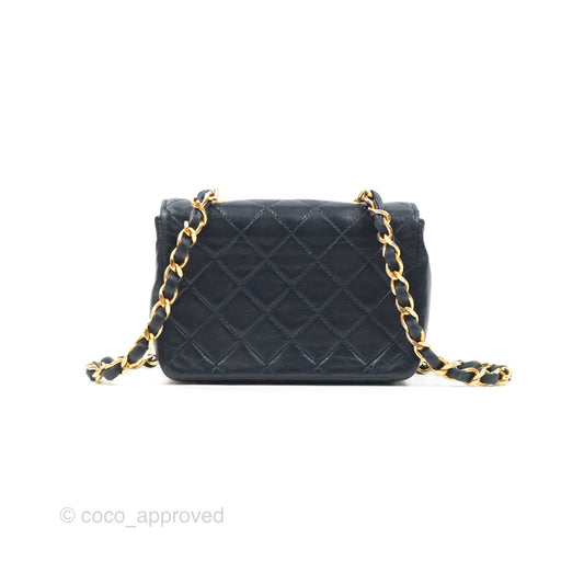 Chanel Mini Dark Navy Lambskin Flap Shoulder Bag 24K Gold Hardware