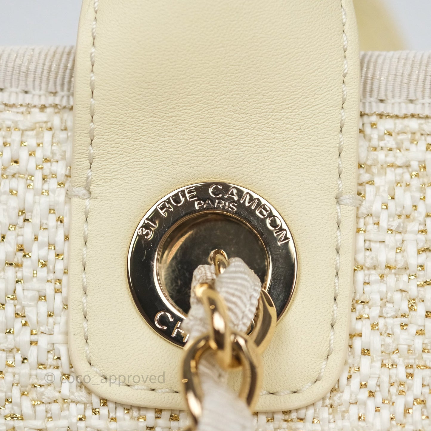 Chanel Large Deauville Ivory/Gold Canvas Gold Hardware