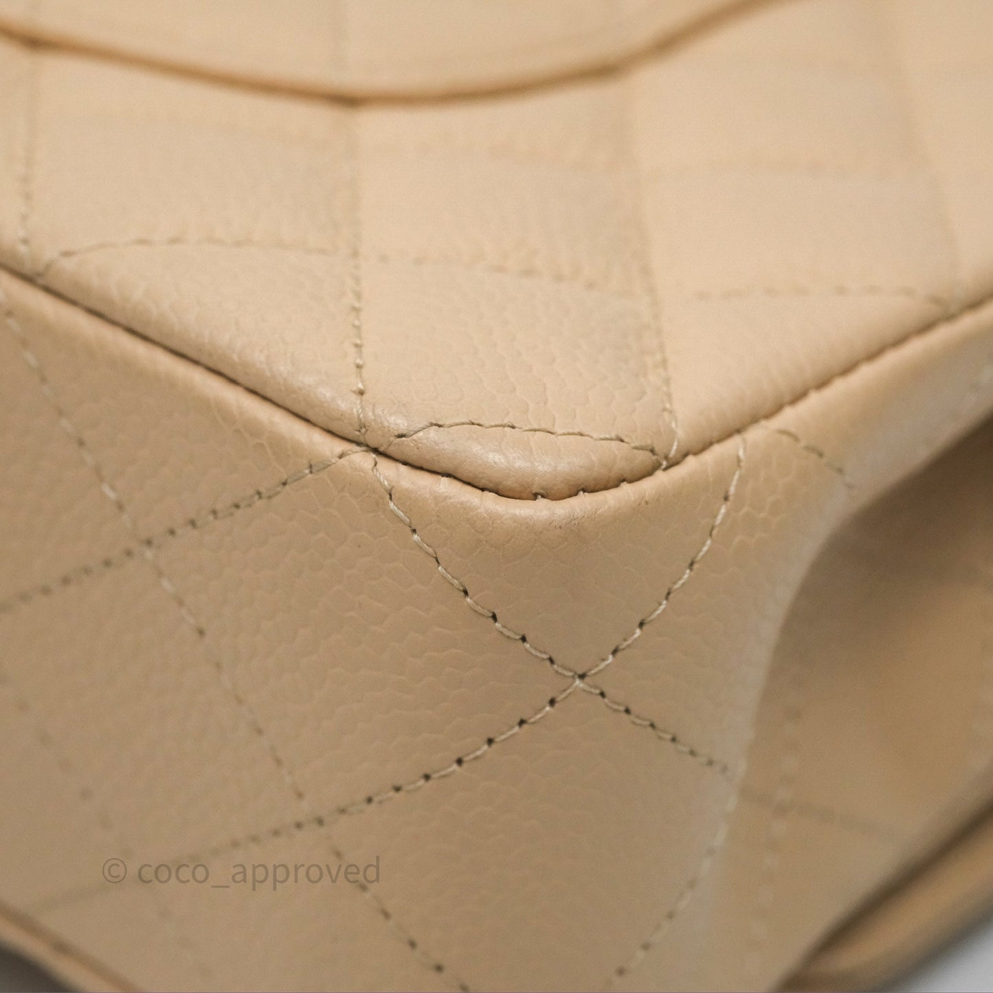 Chanel M/L Medium Classic Flap Quilted Beige Caviar Gold Hardware