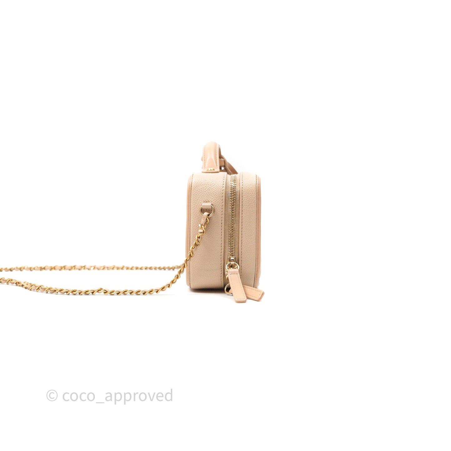 Chanel Quilted Small CC Filigree Vanity Case Beige Caviar Gold Hardware