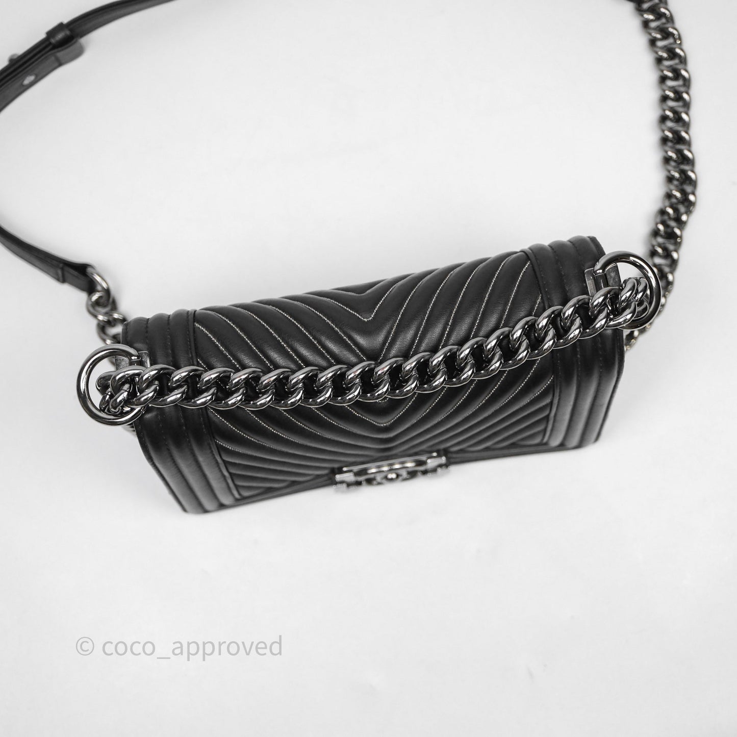 Chanel Small Boy Beaded Chevron Black Lambskin Silver Hardware