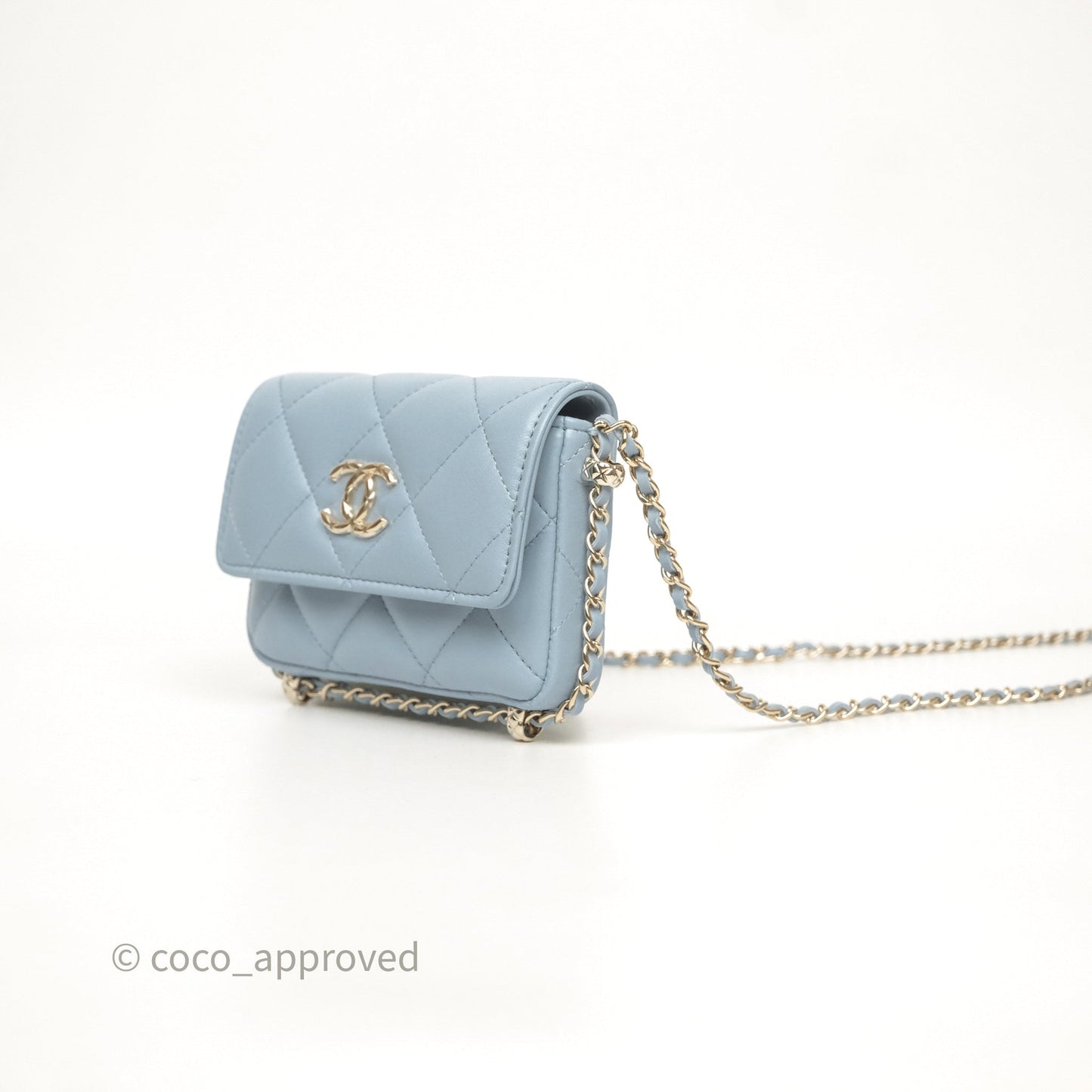 Chanel Mini Chain Around Clutch With Chain Blue Lambskin Gold Hardware