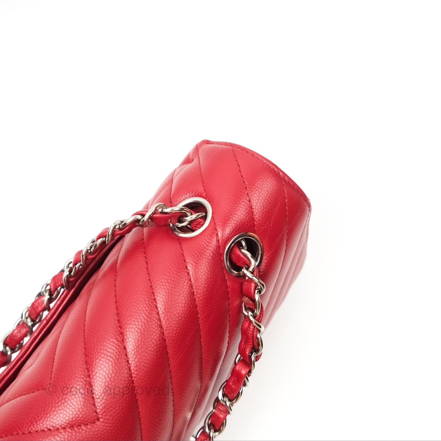 Chanel Medium Classic Flap Chevron Red Caviar Silver Hardware