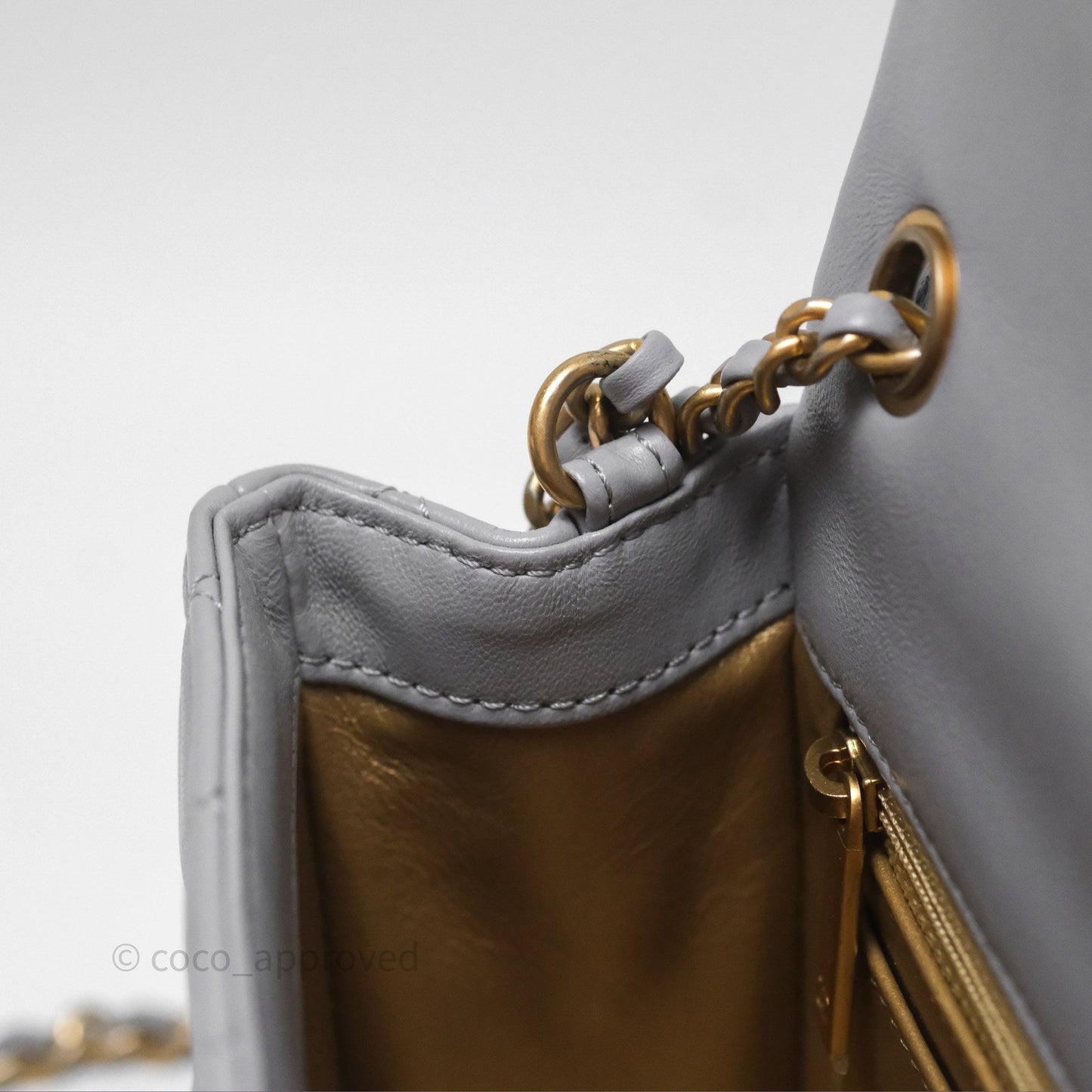 Chanel Pearl Crush Mini Rectangular Quilted Grey Lambskin Aged Gold Hardware