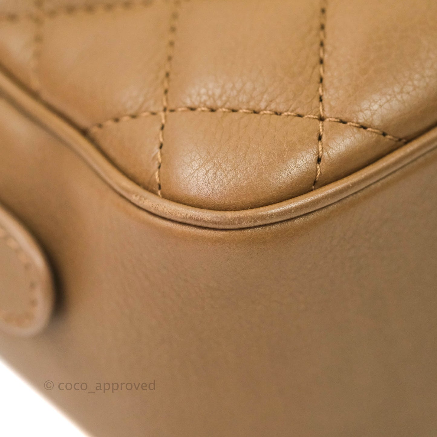 Chanel Small CC Quilted Vanity Case Brown Beige Calfskin Aged Gold Hardware