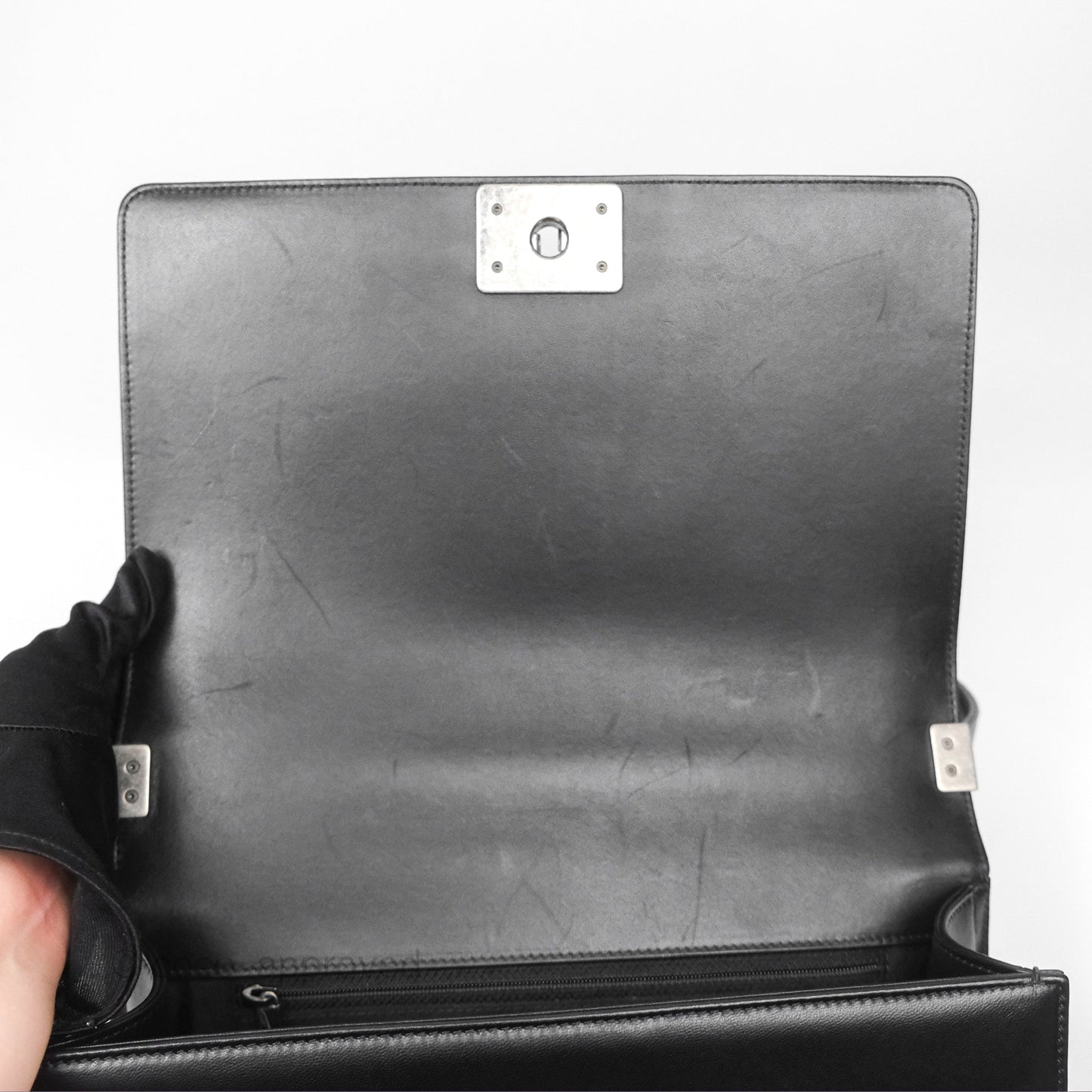 Chanel Quilted New Medium Boy Black Lambskin Ruthenium Hardware