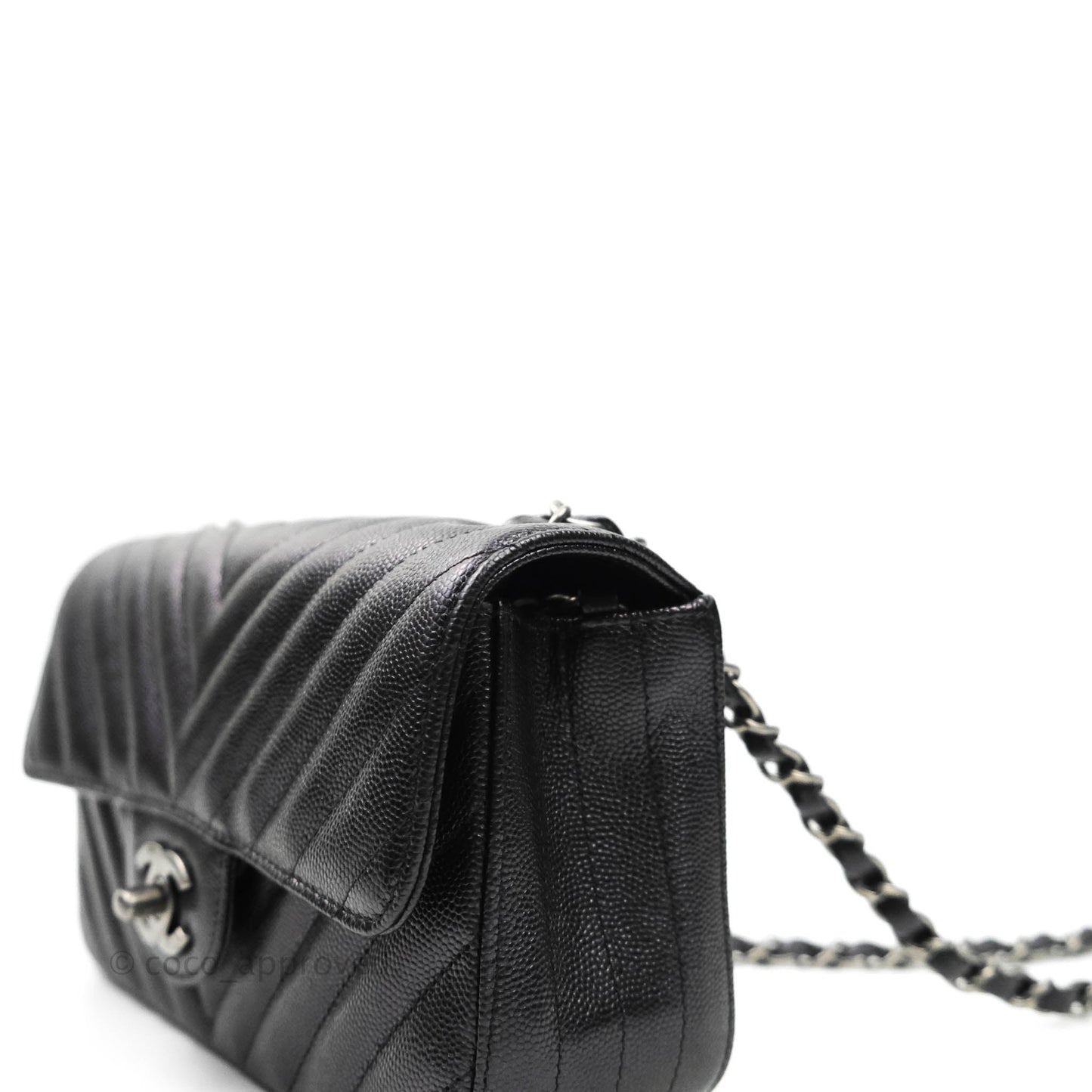 Chanel Chevron Mini Rectangular Flap Iridescent Black Caviar Ruthenium Hardware