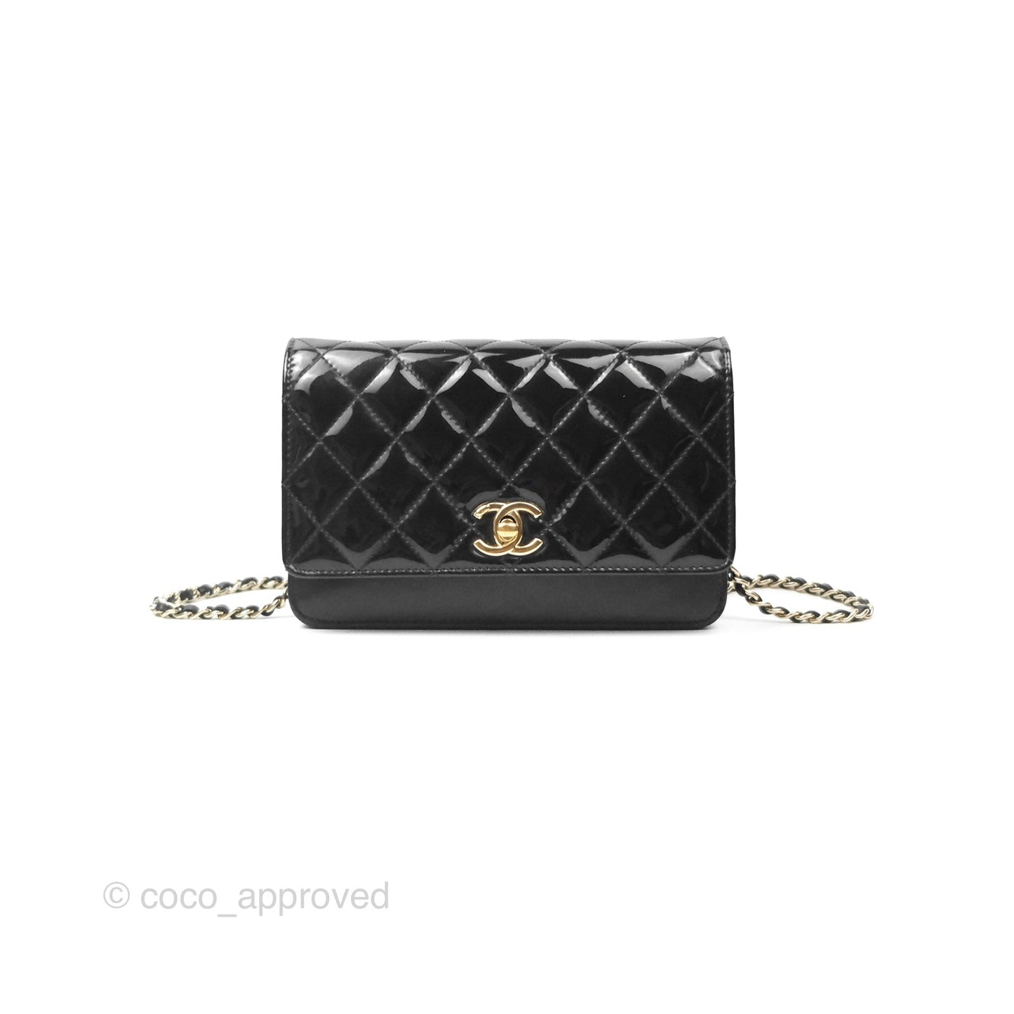 Chanel Wallet On Chain WOC Black Patent Lambskin Gold Hardware