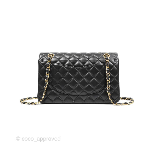 Chanel Classic M/L Medium Flap Quilted Black Lambskin Gold Hardware