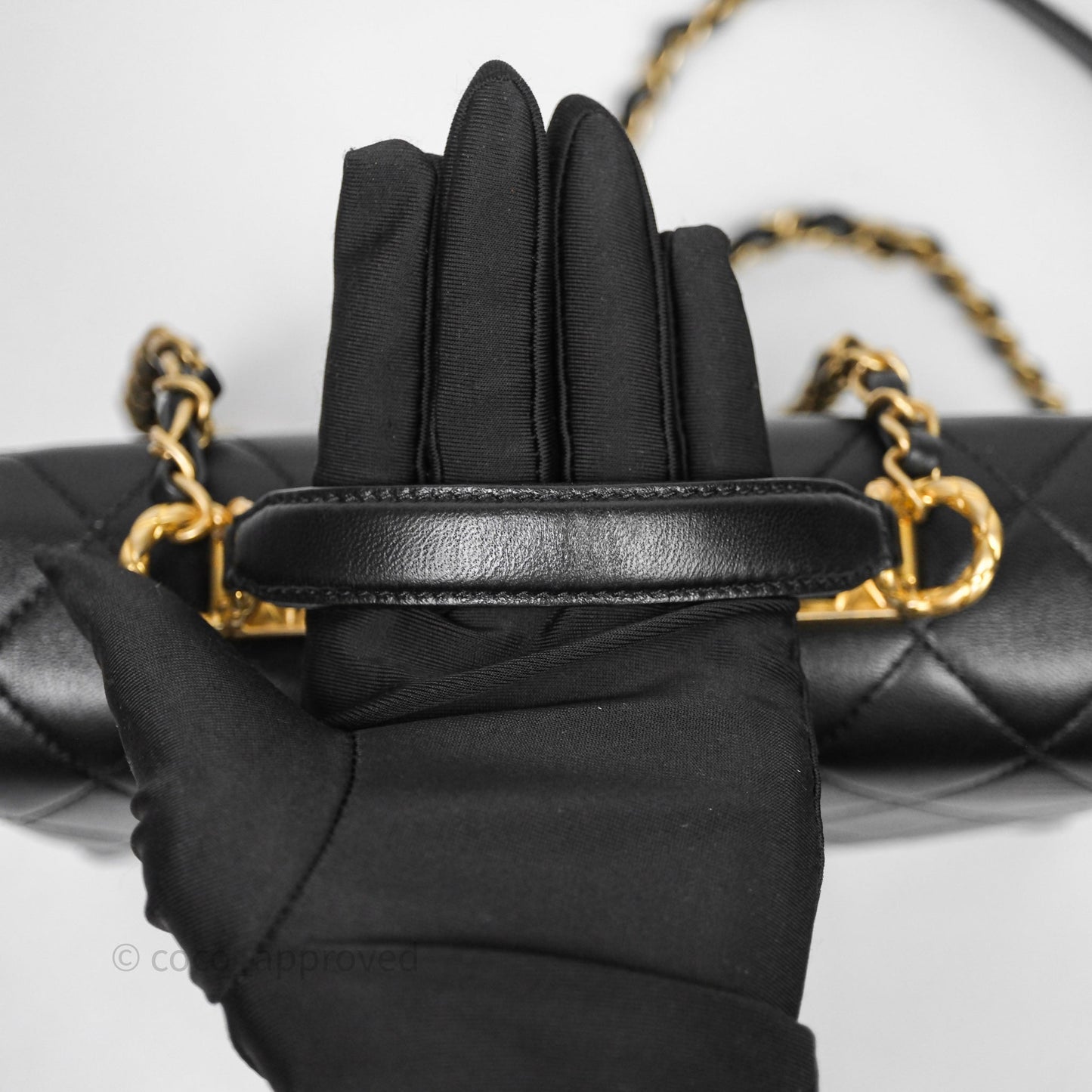 Chanel Trendy Spirit Top Handle Black Flap Bag Calfskin Gold Hardware